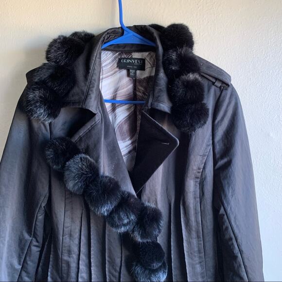 Grinvest Milano Italy Collection Black Trench with Fur Trim Size XL - Picture 4 of 9